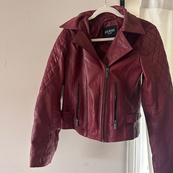 Guess Dark red genuine leather jacket - Picture 1 of 1